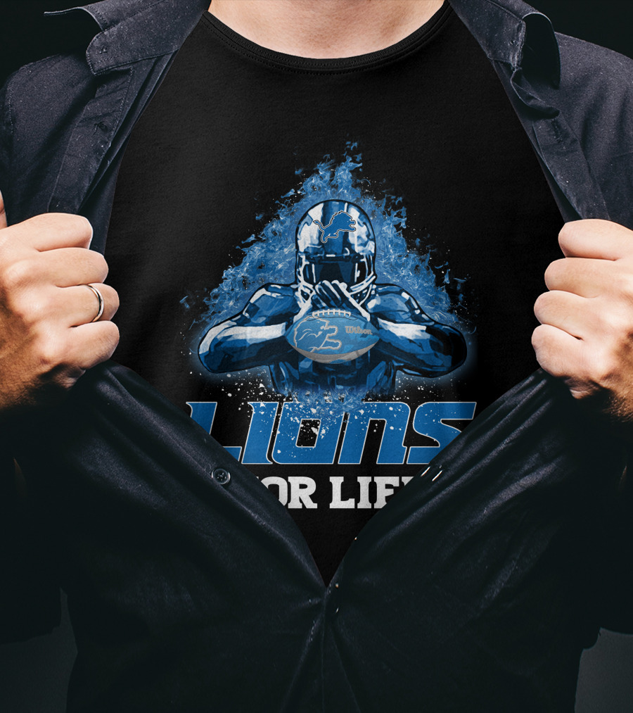 Lions For Life Detroit Football Player With Ball T-Shirt