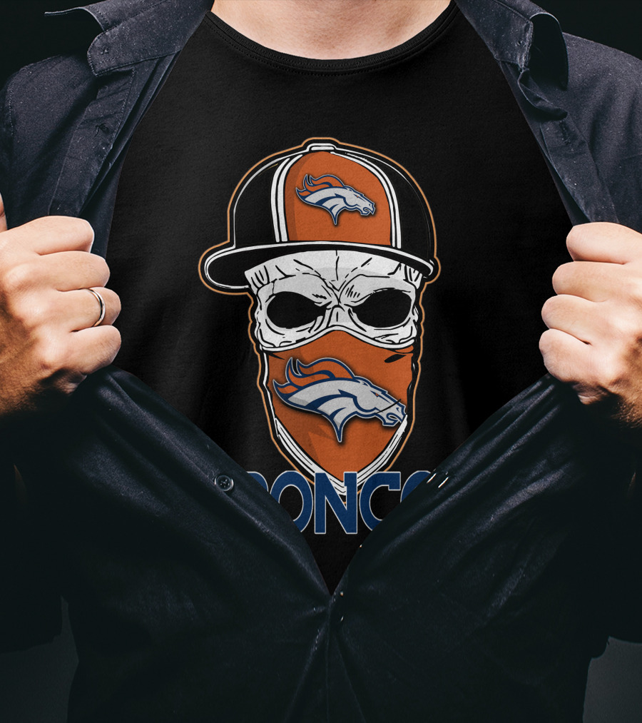 Broncos Skull Cap And Bandana With Denver Broncos T-Shirt
