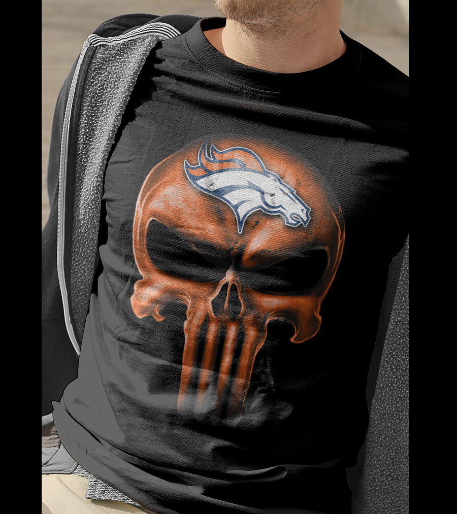 Skull Denver Broncos Logo Fusion T-Shirt