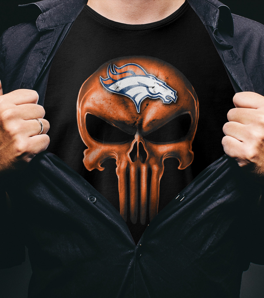 Skull Denver Broncos Logo Fusion T-Shirt