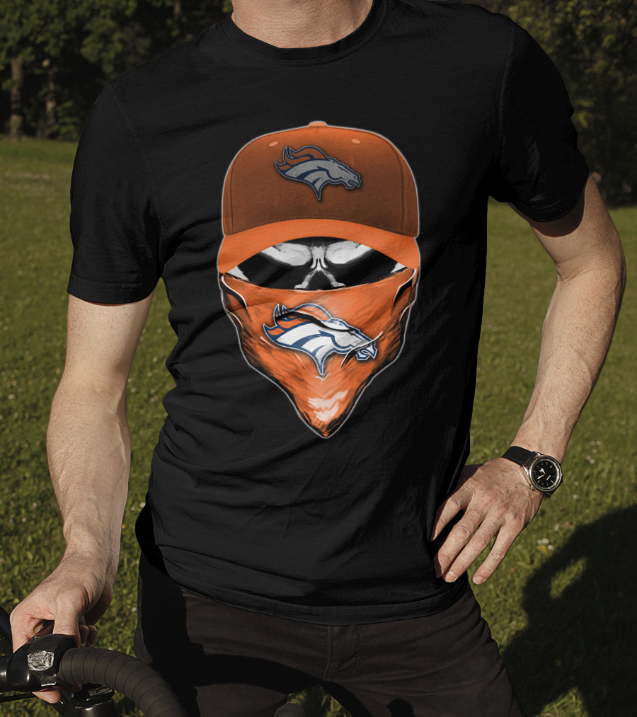 Denver Broncos Skull Cap And Bandana NFL Fan Gear T-Shirt