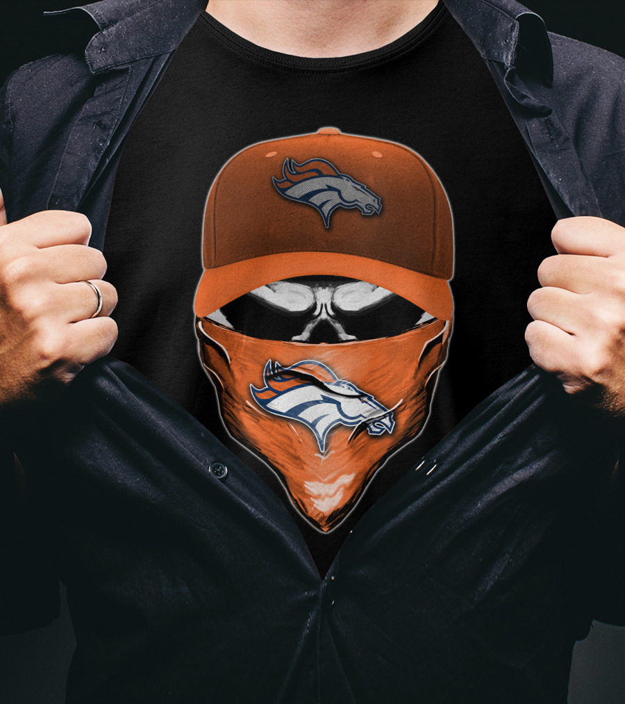 Denver Broncos Skull Cap And Bandana NFL Fan Gear T-Shirt
