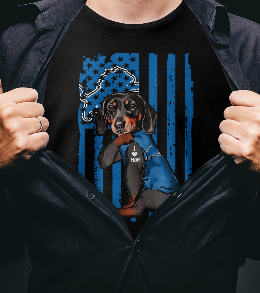 Dachshund I Love Mom Detroit Lions Fan T-Shirt