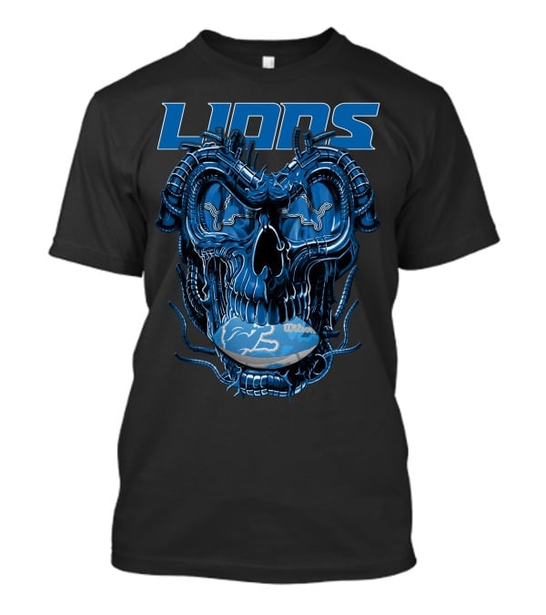 Dragonskull Lions With Detroit Football Helmet And Wilson Blue Embellishments T-Shirt