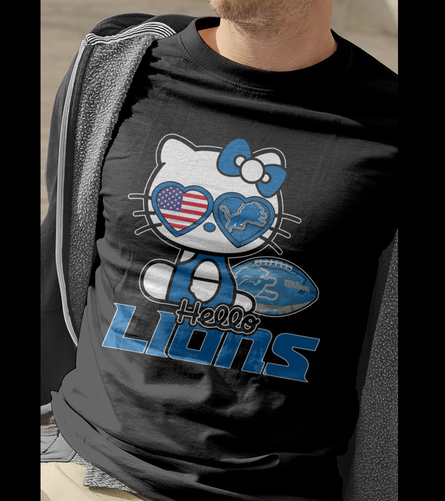 Hellokitty Detroit Lions American Flag Wilson Football T-Shirt
