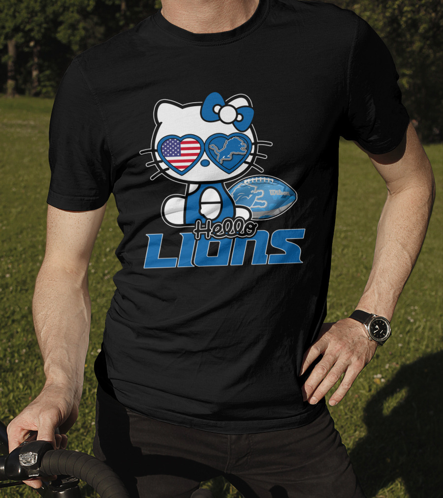 Hellokitty Detroit Lions American Flag Wilson Football T-Shirt