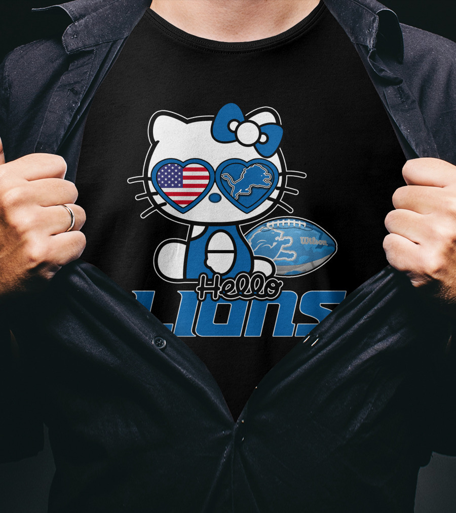 Hellokitty Detroit Lions American Flag Wilson Football T-Shirt