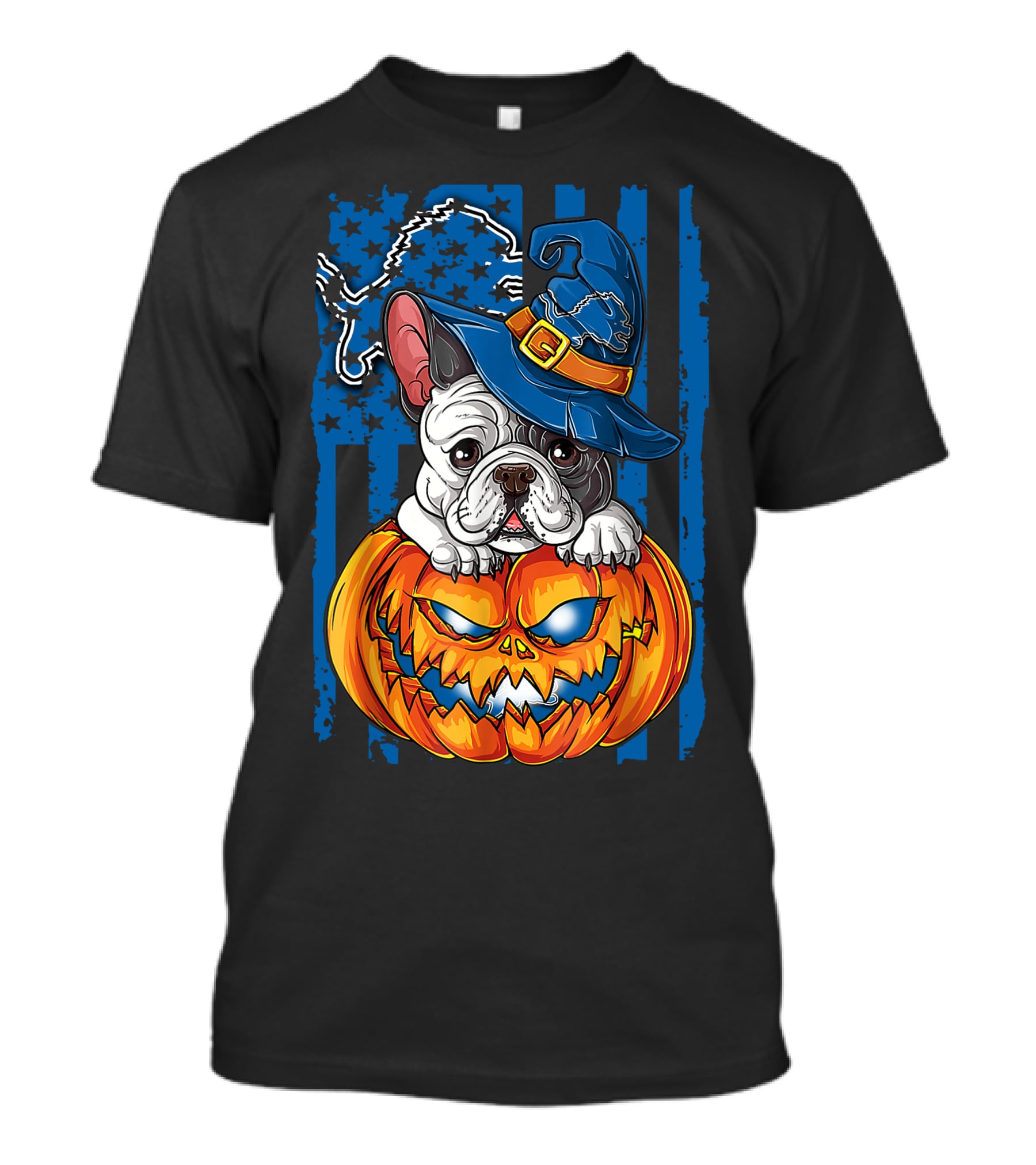 Hlw Bulldog Halloween Detroit Lions Pumpkin Wizard T-Shirt