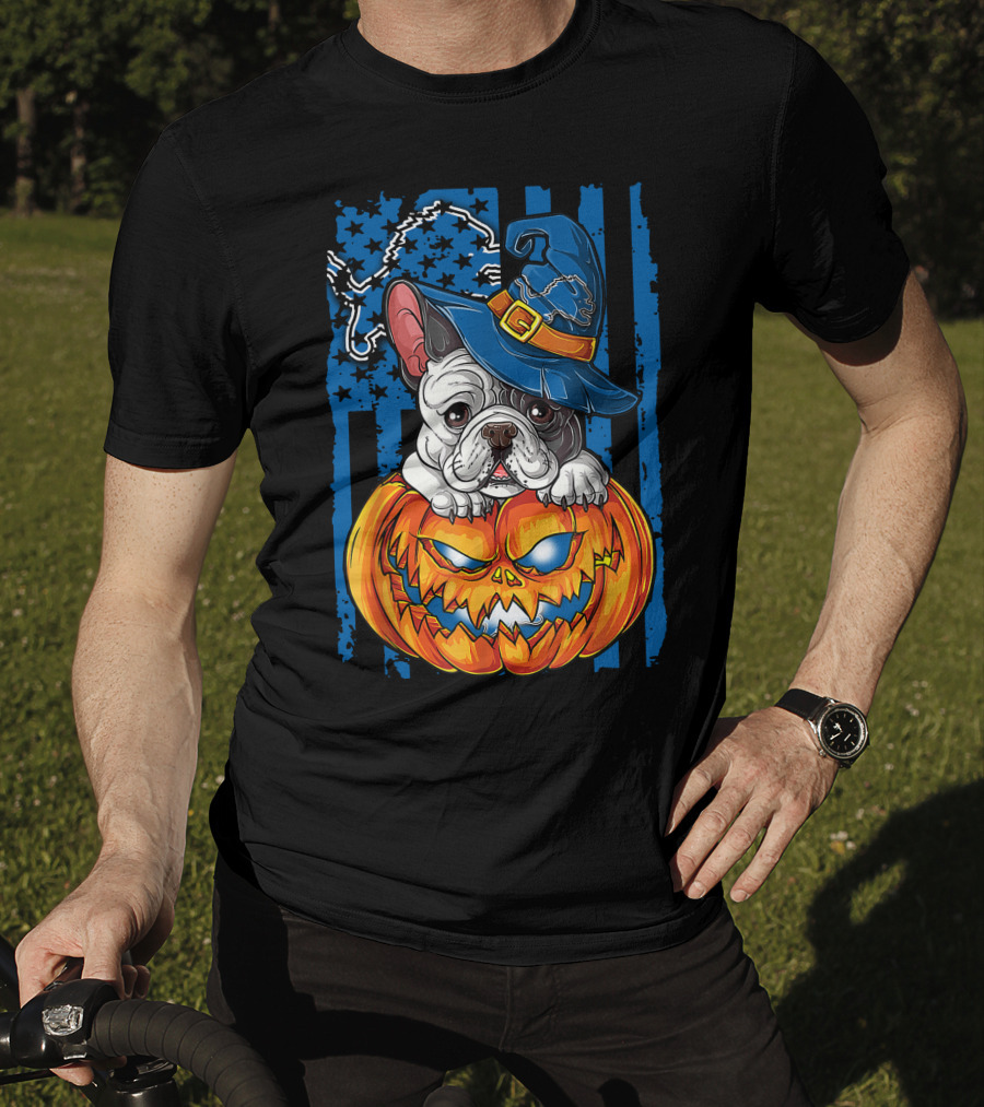 Hlw Bulldog Halloween Detroit Lions Pumpkin Wizard T-Shirt