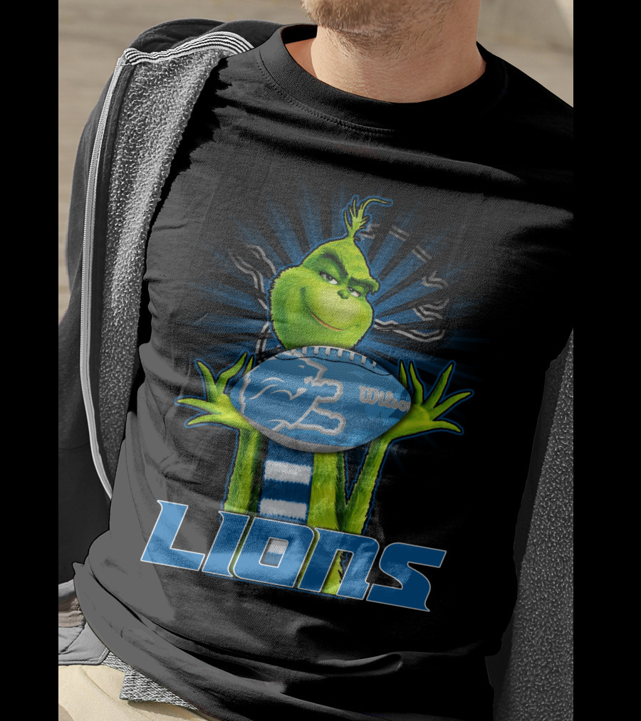Grinch Holding Detroit Lions Wilson Football T-Shirt