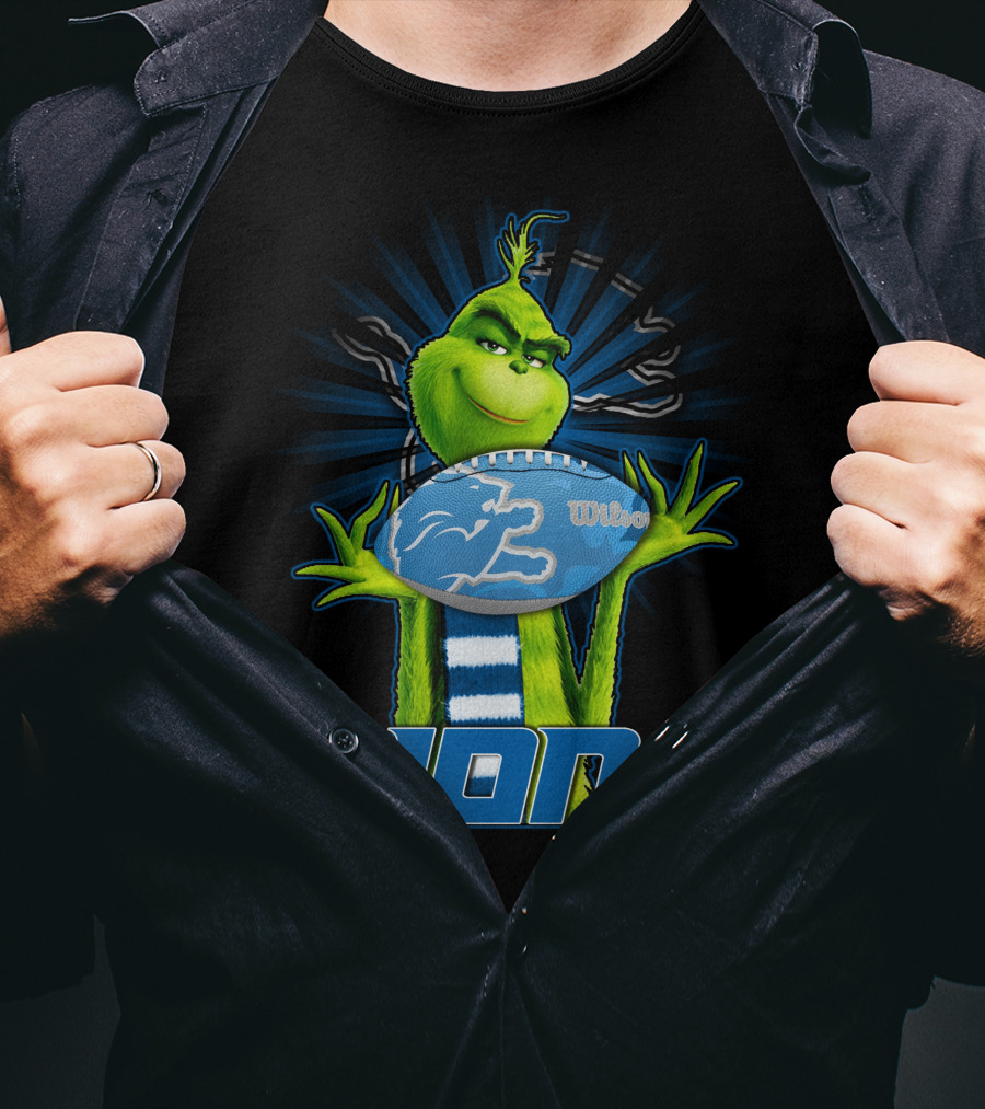 Grinch Holding Detroit Lions Wilson Football T-Shirt