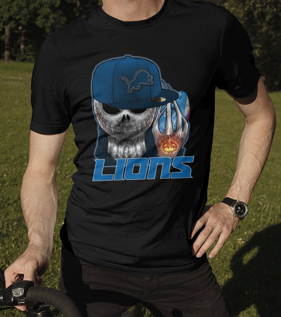 Jackskull Detroit Lions Halloween Football Fan Skull Cap T-Shirt