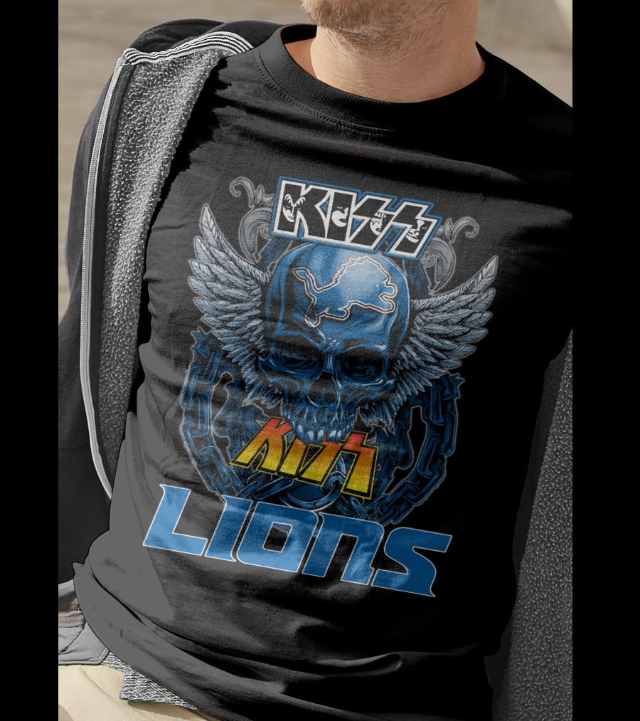 Kiss Skull Wings Detroit Lions T-Shirt