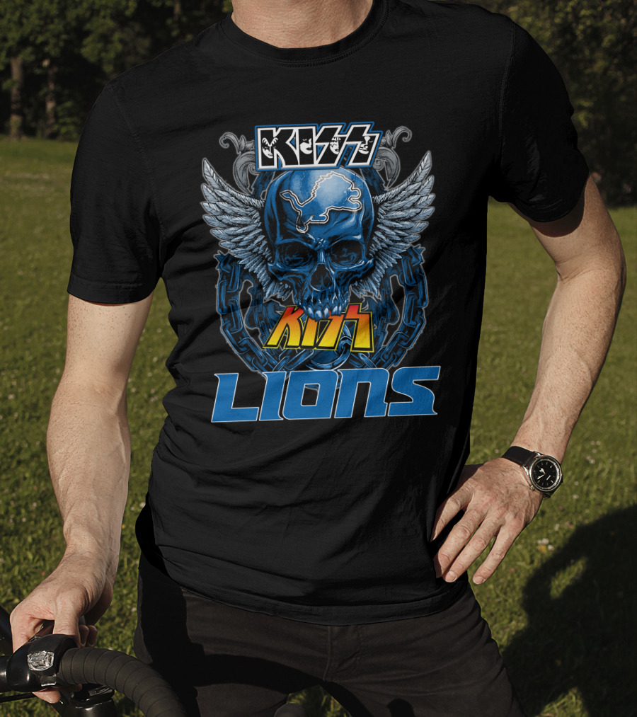 Kiss Skull Wings Detroit Lions T-Shirt