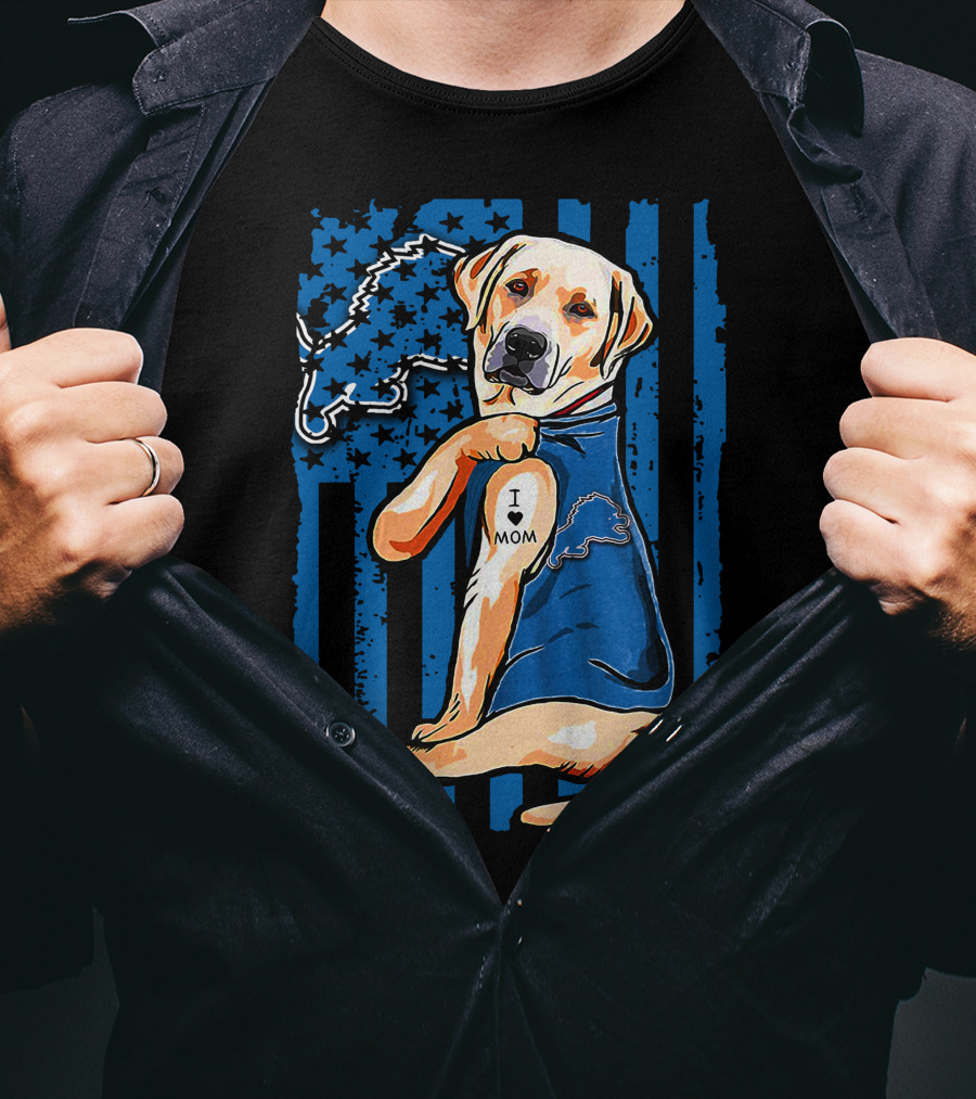 Labrador Retriever I Love Mom Detroit Lions Football Fan T-Shirt