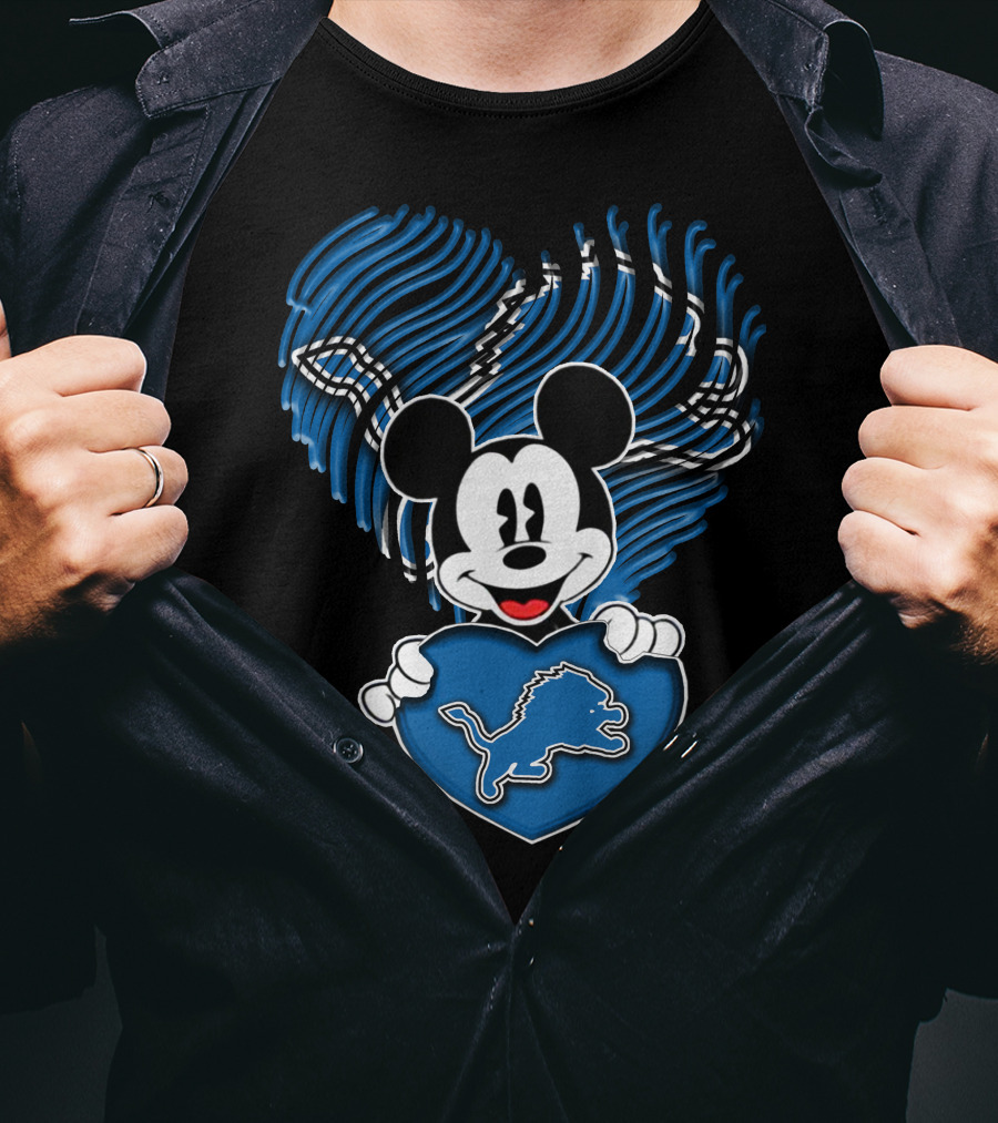 Mickey Mouse Heart Detroit Lions Fan T-Shirt