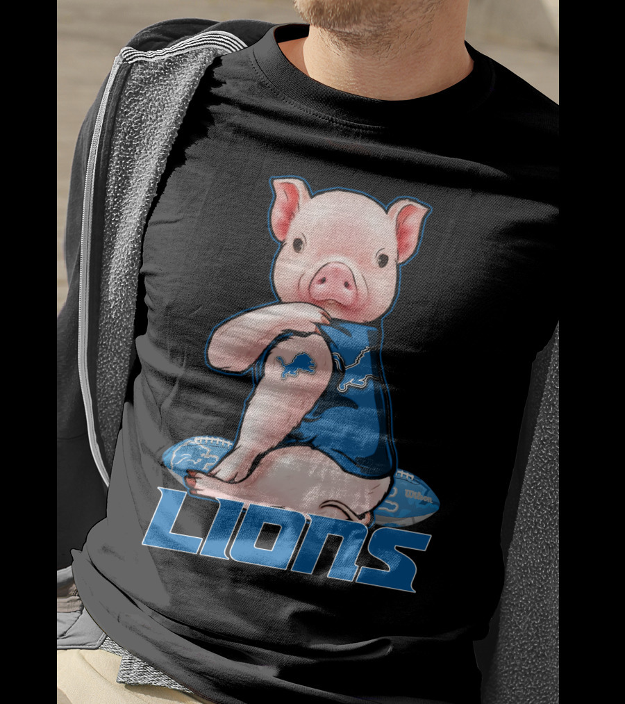 Detroit Lions Pig In Blue T-Shirt