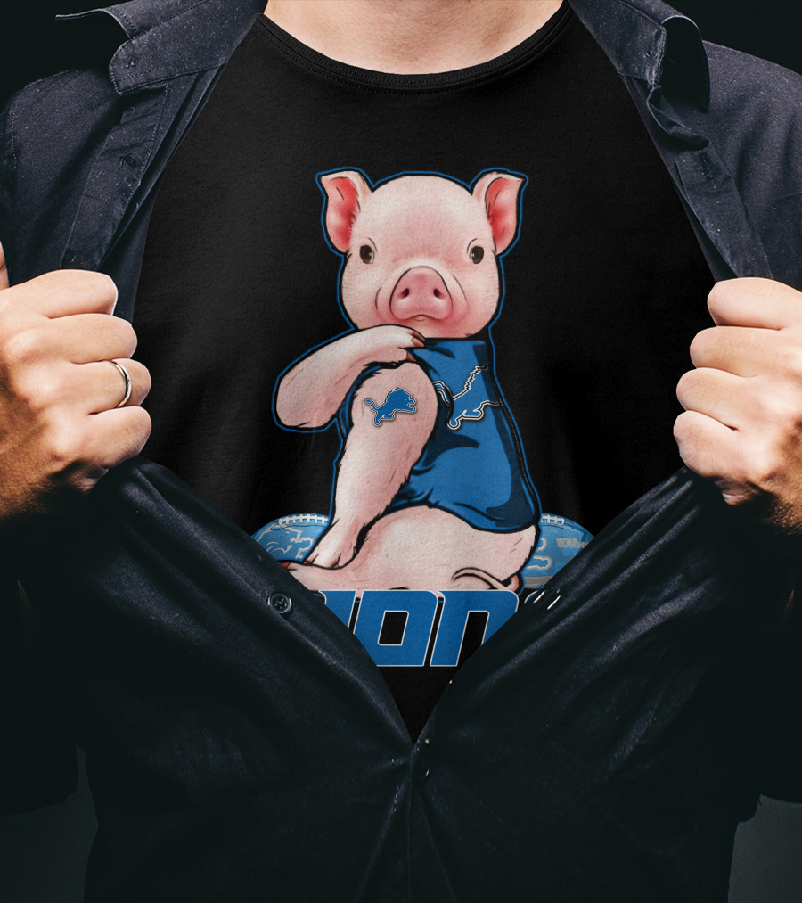 Detroit Lions Pig In Blue T-Shirt