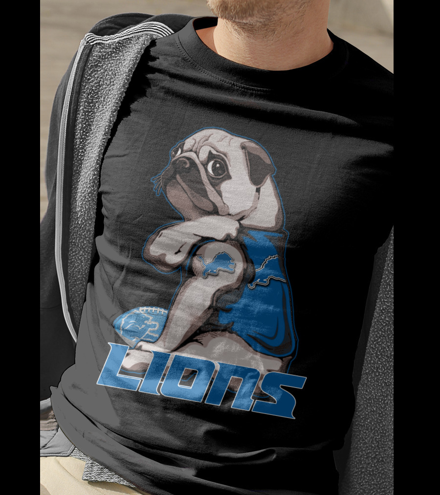 Pug Detroit Lions Football Fan Lifestyle T-Shirt