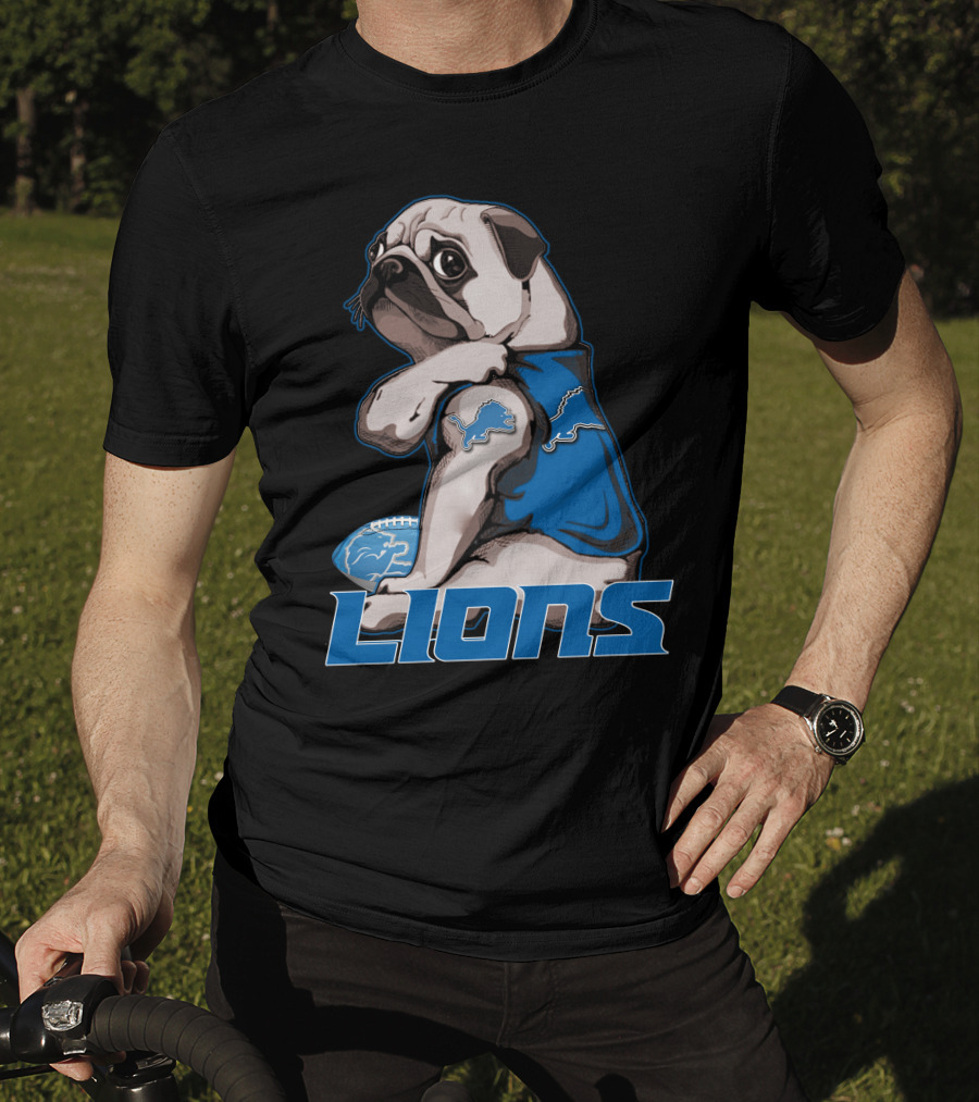 Pug Detroit Lions Football Fan Lifestyle T-Shirt