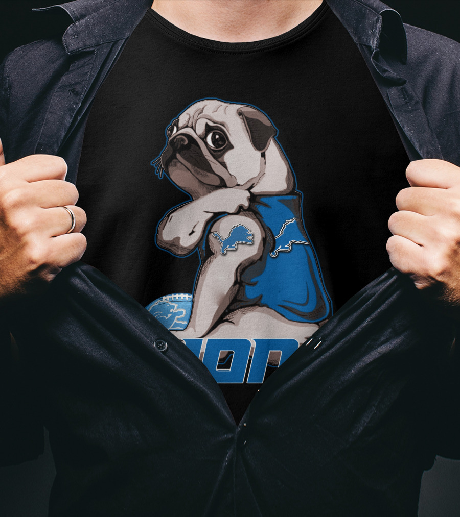 Pug Detroit Lions Football Fan Lifestyle T-Shirt