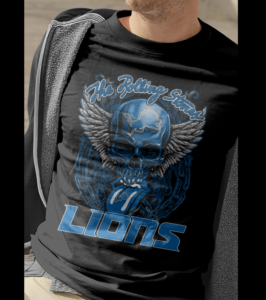 The Rolling Stones Detroit Lions Skull With Wings And Tongue T-Shirt