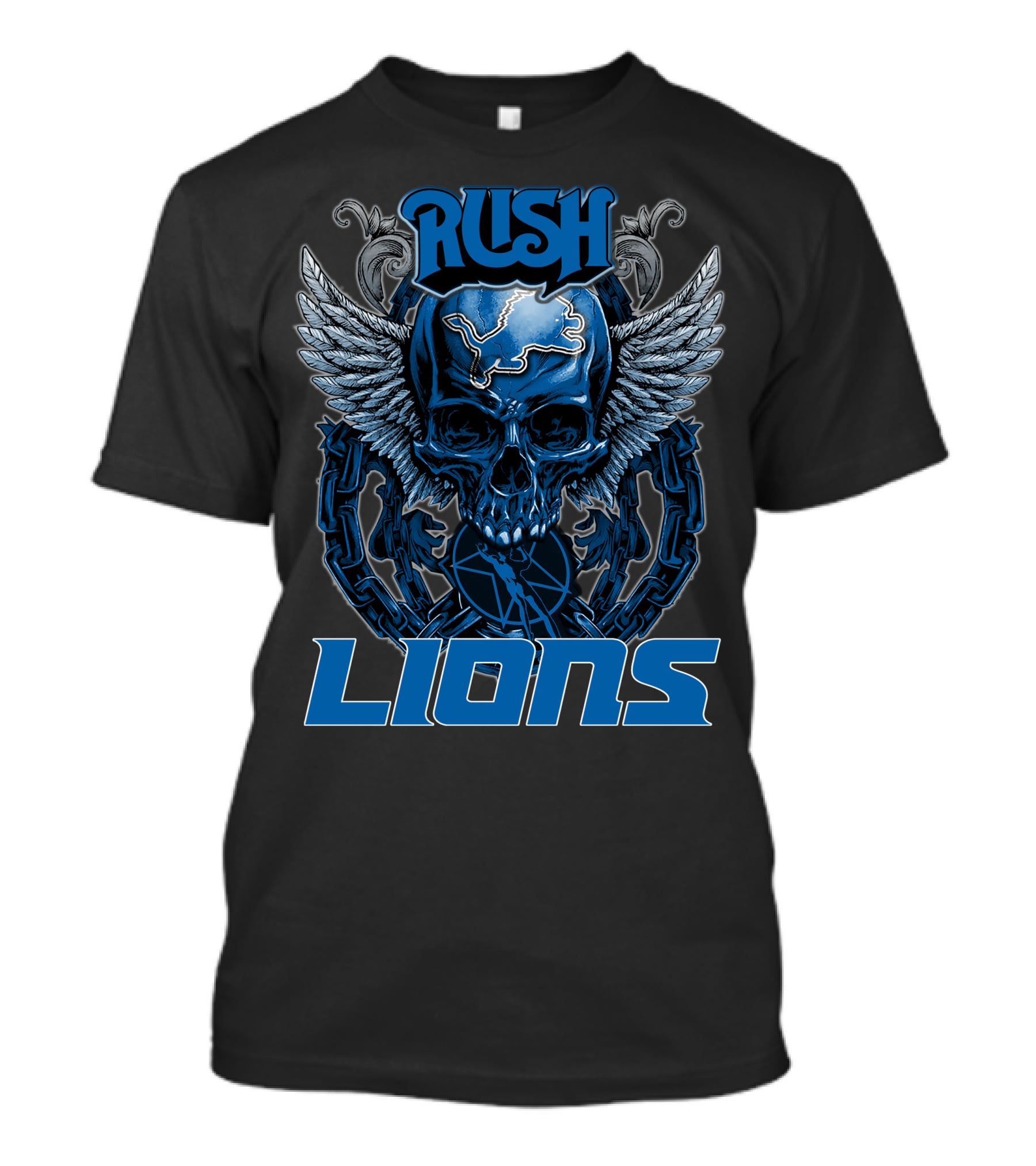 RUSH DETROIT LIONS Skull Winged Chain T-Shirt