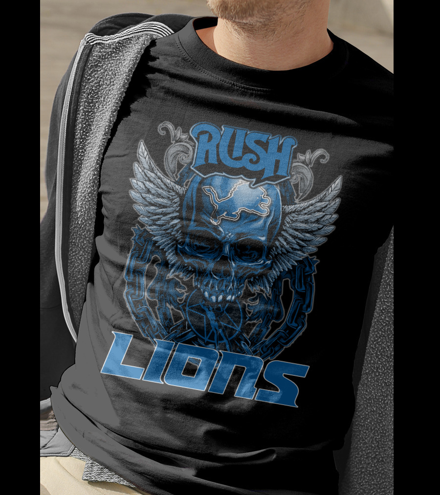 RUSH DETROIT LIONS Skull Winged Chain T-Shirt