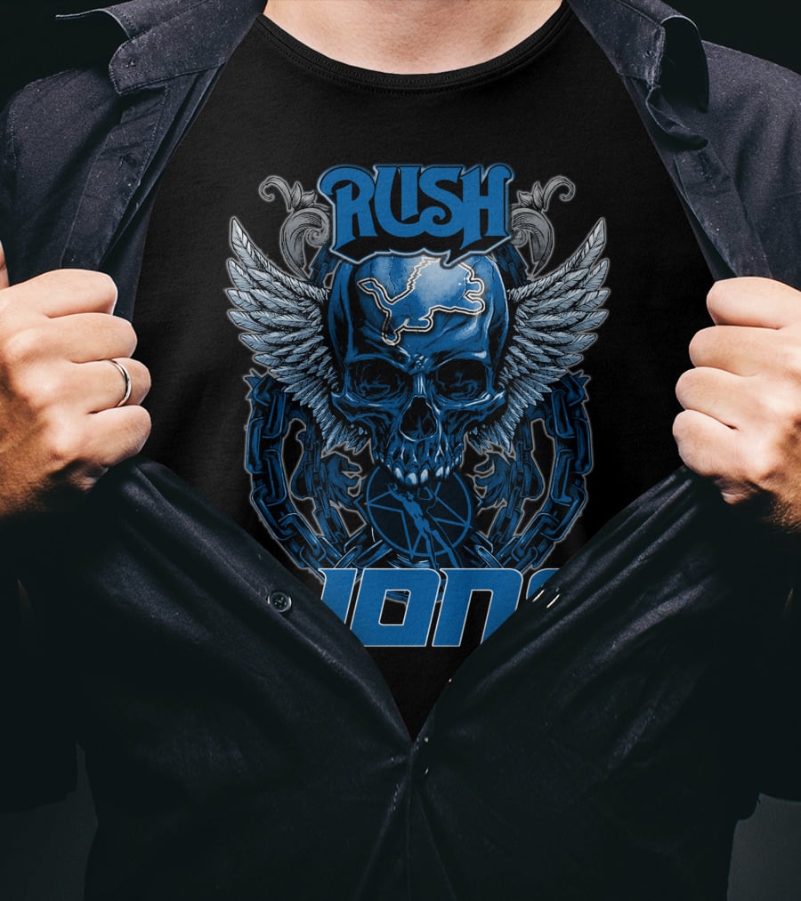 RUSH DETROIT LIONS Skull Winged Chain T-Shirt