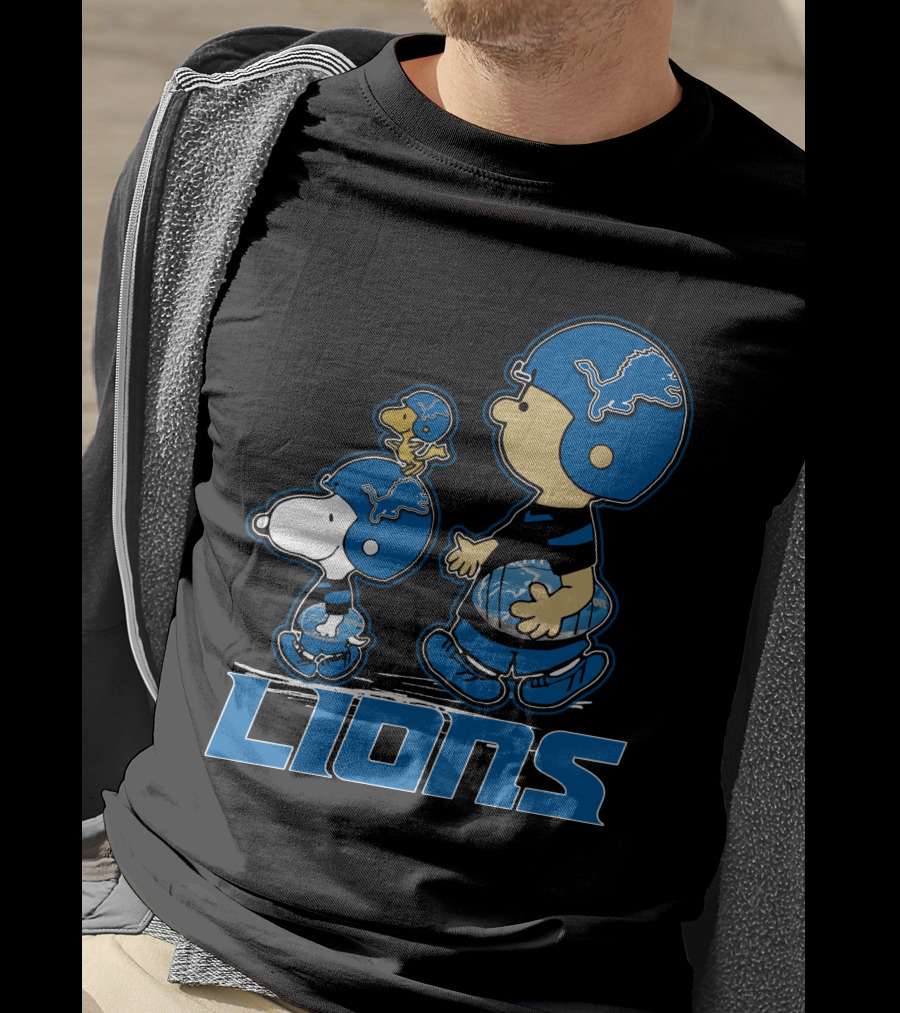 Snpfootball Detroit Lions Peanuts Characters With Lions Helmets T-Shirt