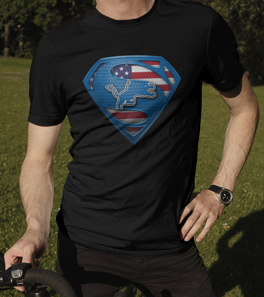 Detroit Lions Superman American Flag T-Shirt