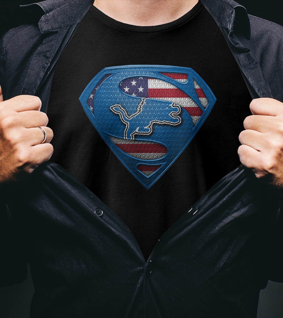 Detroit Lions Superman American Flag T-Shirt