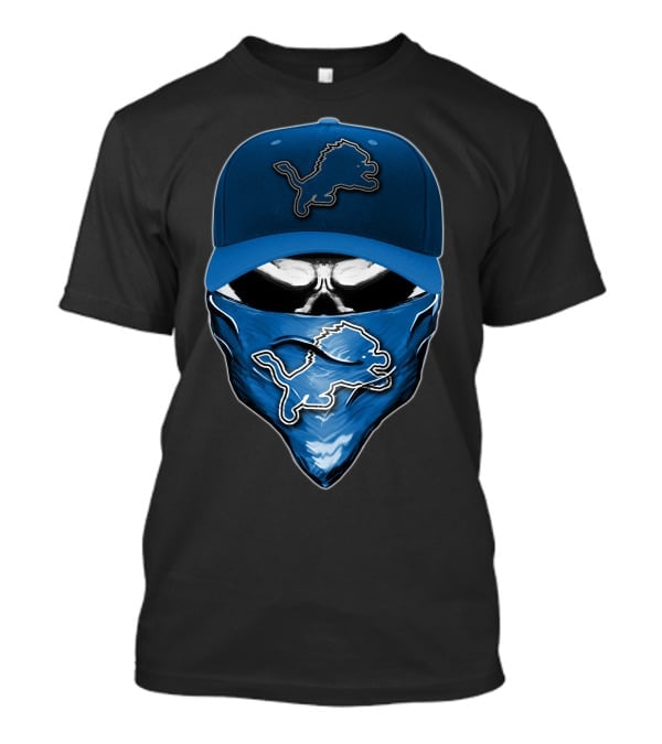 Skull Detroit Lions Hat And Mask T-Shirt