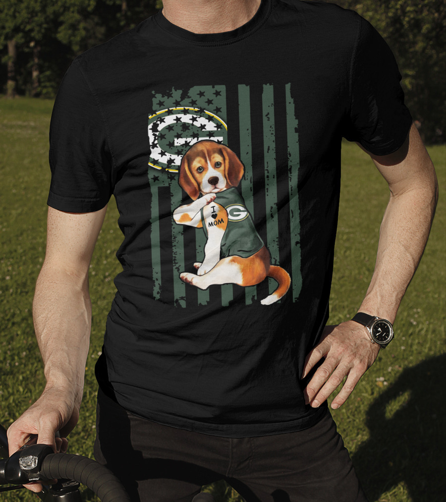 Beagle I Love Mom Green Bay Packers Fan T-Shirt