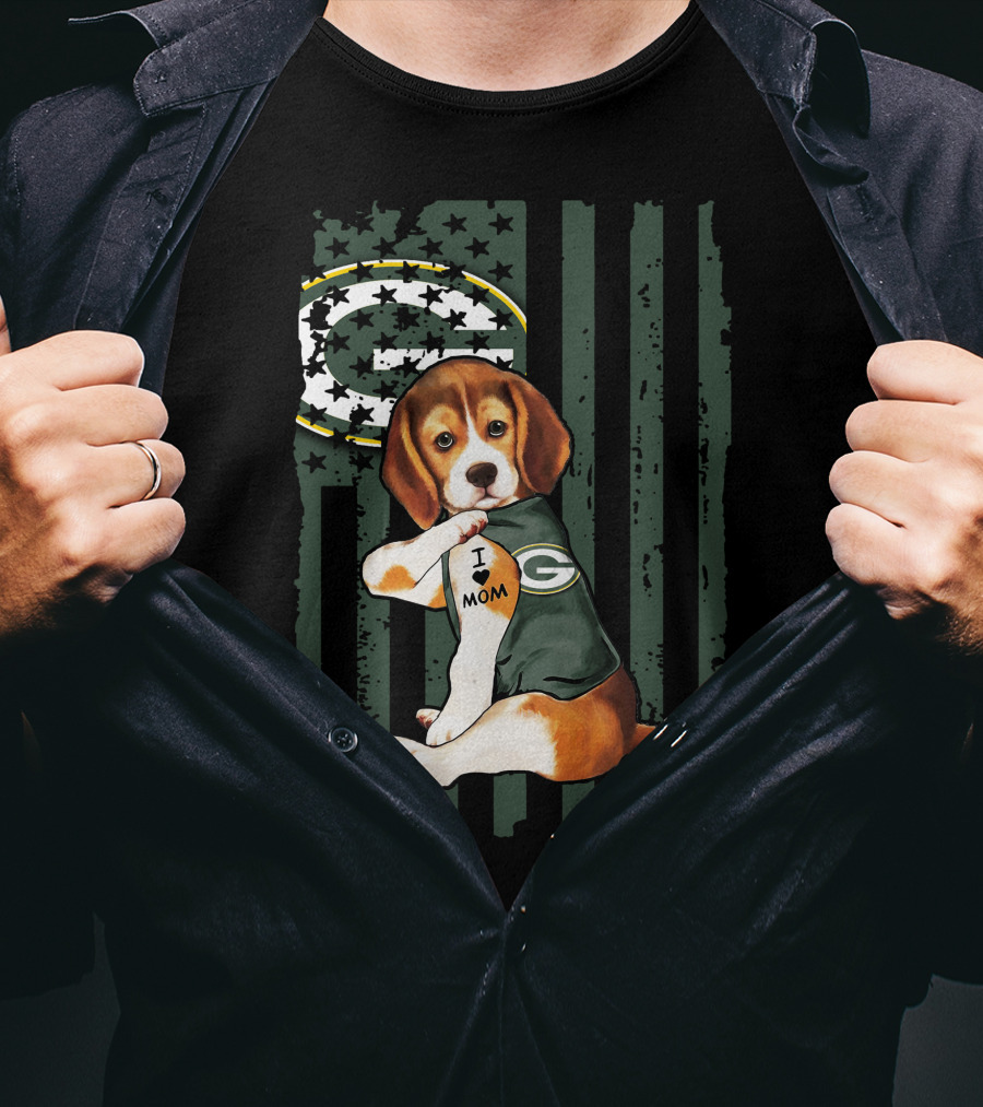 Beagle I Love Mom Green Bay Packers Fan T-Shirt