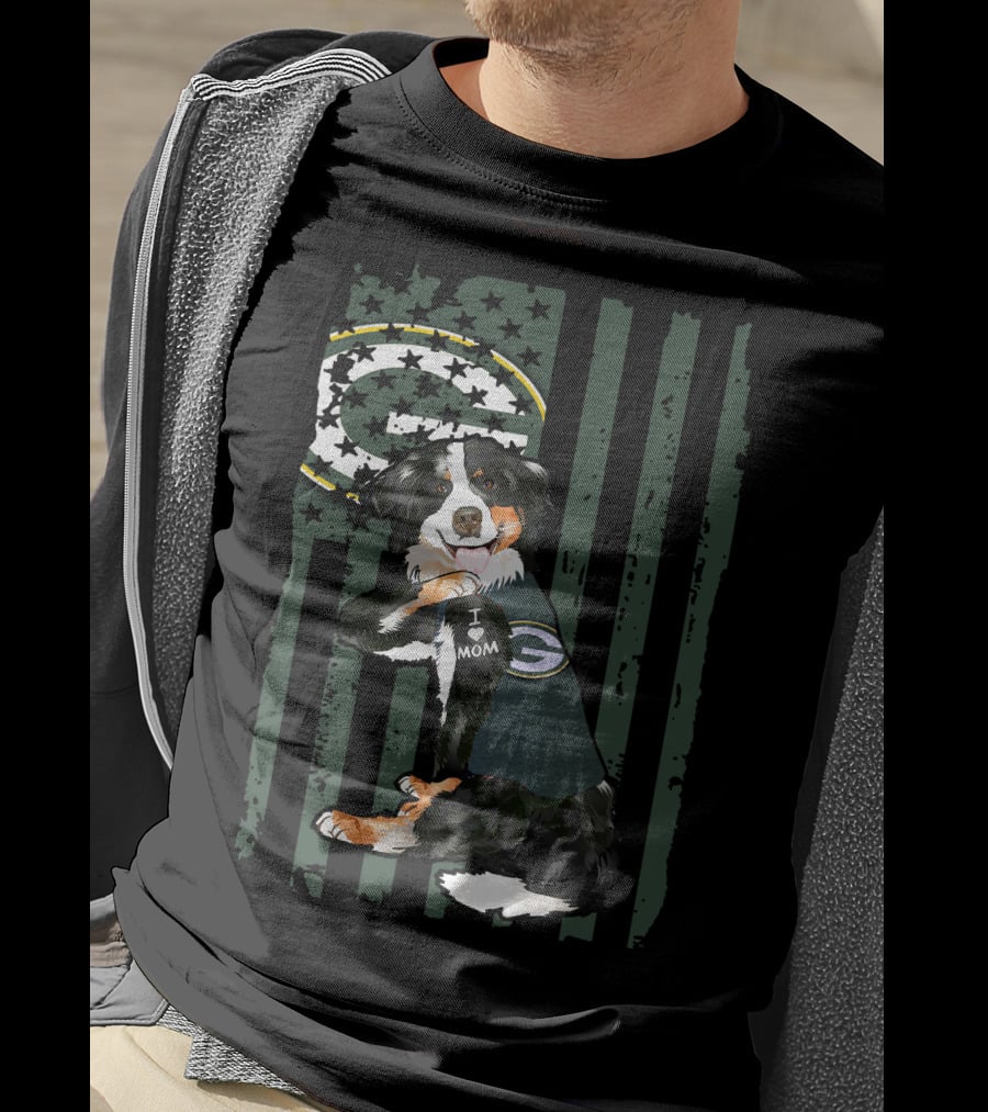 Border Collie I Love Mom Green Bay Packers Fan T-Shirt