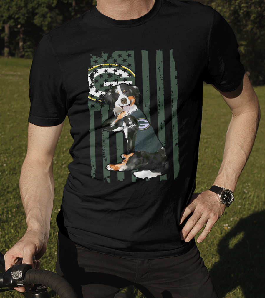 Border Collie I Love Mom Green Bay Packers Fan T-Shirt