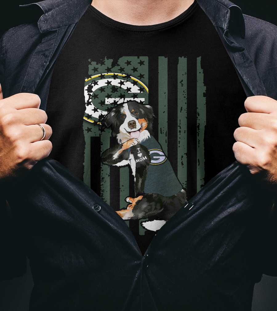 Border Collie I Love Mom Green Bay Packers Fan T-Shirt