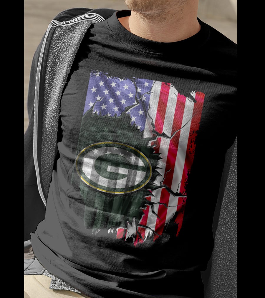 American Flag Green Bay Packers Logo Fusion T-Shirt