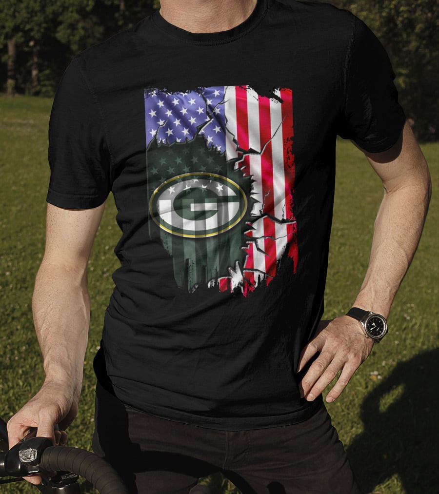 American Flag Green Bay Packers Logo Fusion T-Shirt