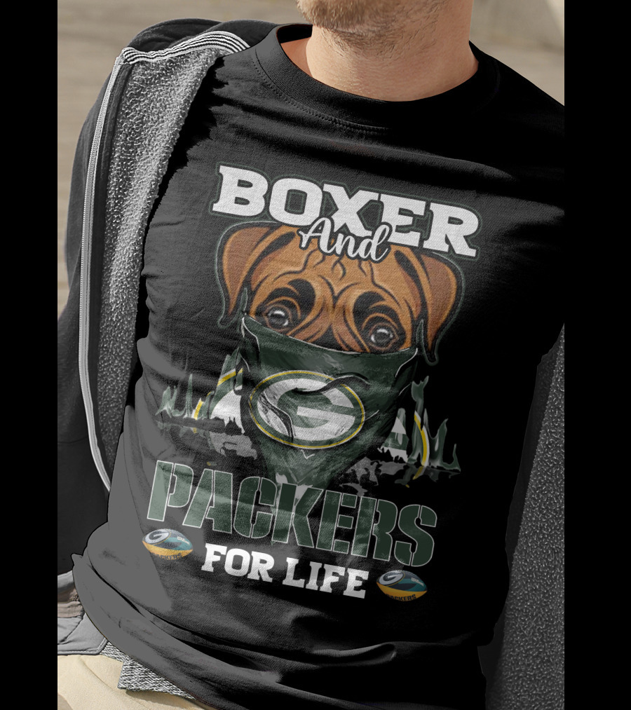 Boxer And Packers For Life Green Bay Packers T-Shirt