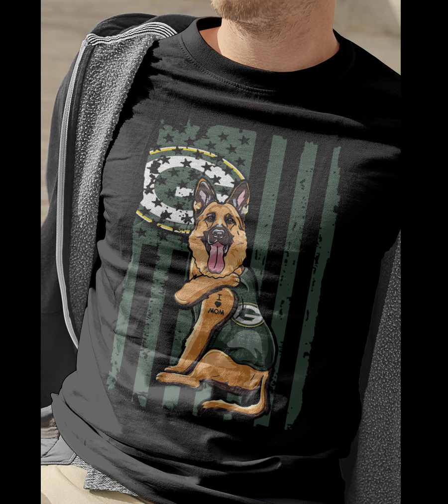 German Shepherd Green Bay Packers G Logo I Love Mom T-Shirt