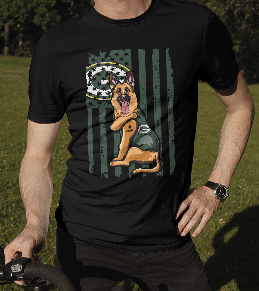 German Shepherd Green Bay Packers G Logo I Love Mom T-Shirt