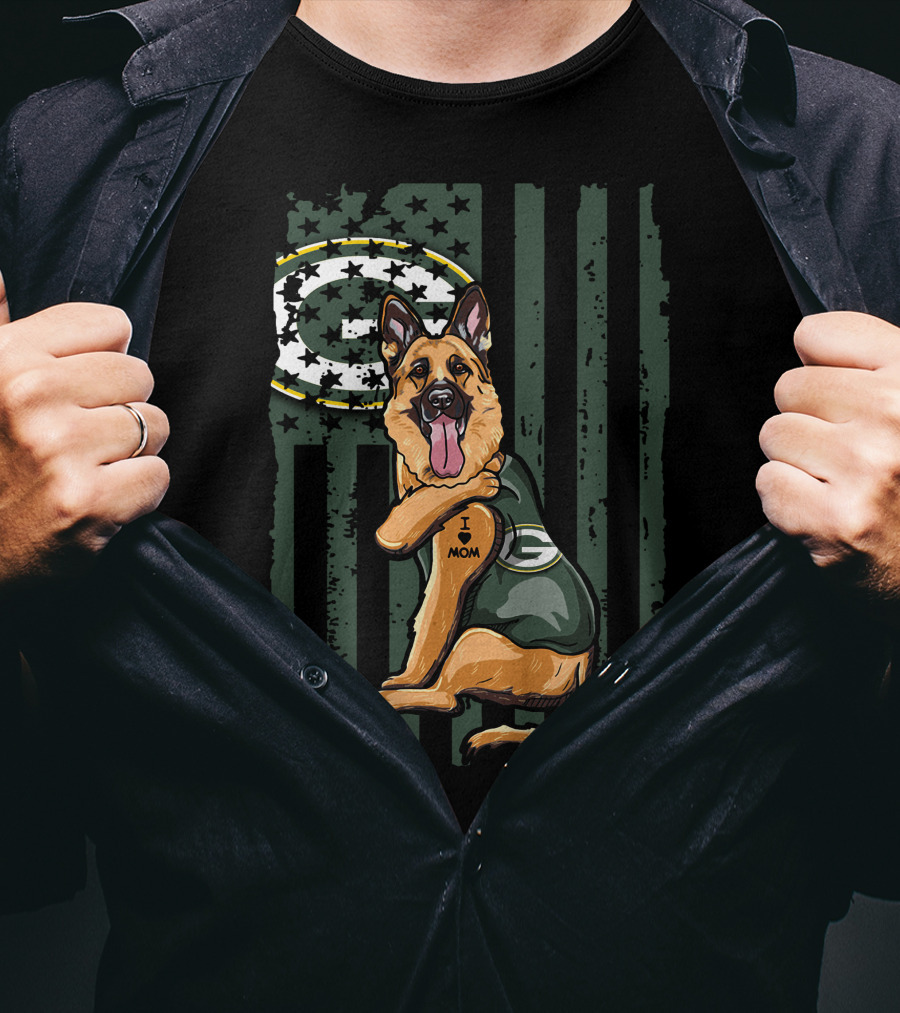German Shepherd Green Bay Packers G Logo I Love Mom T-Shirt