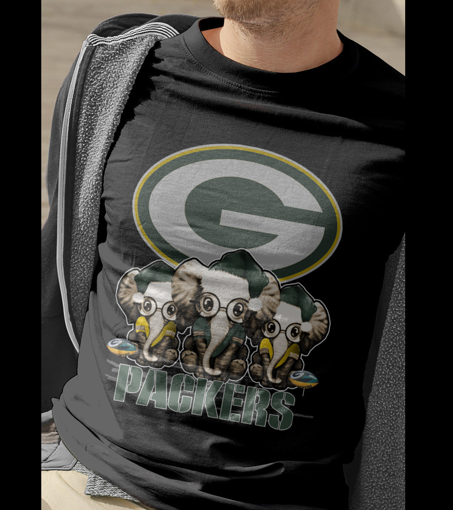 Green Bay Packers Elephants Trio Christmas T-Shirt
