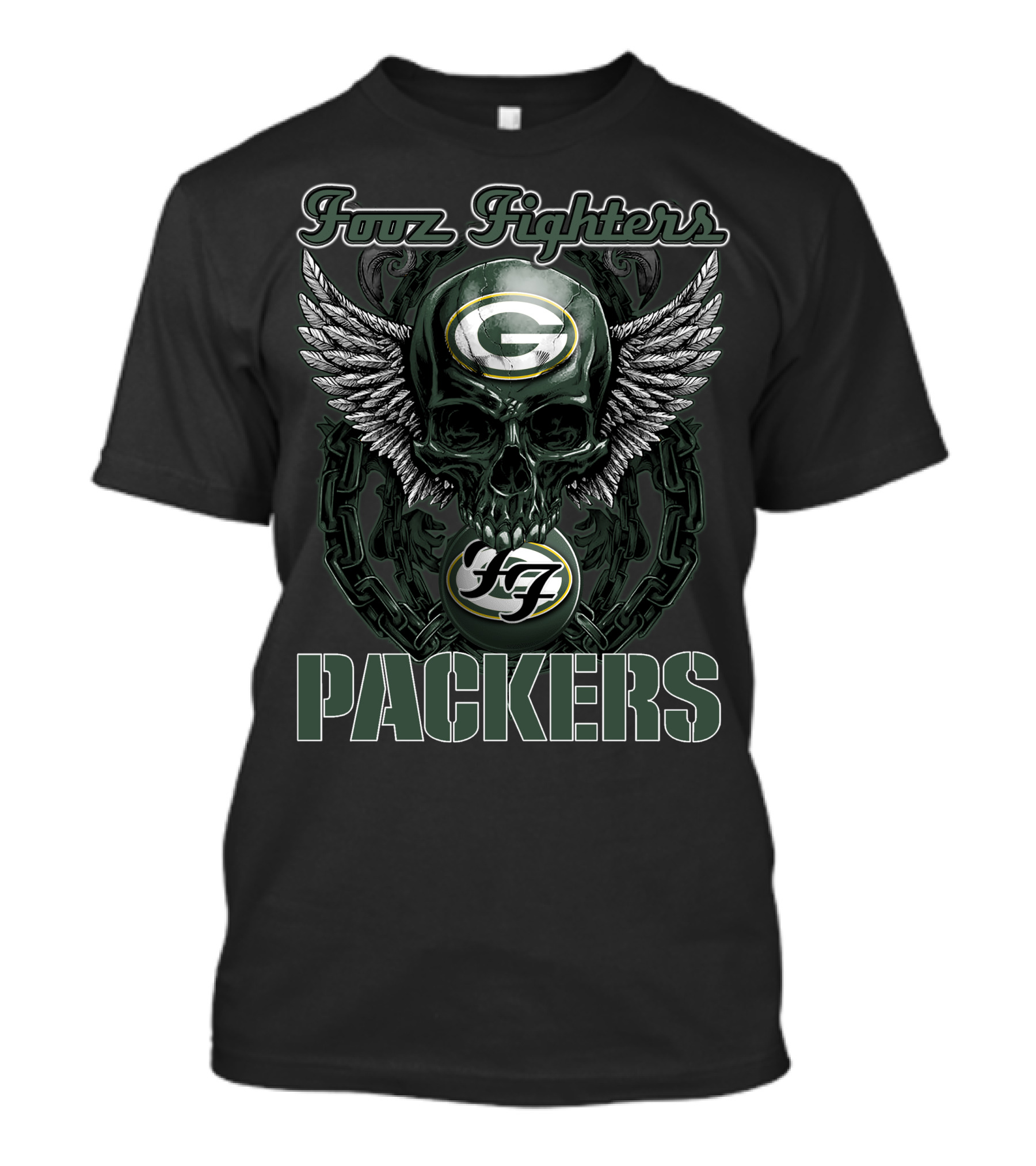 Foo Fighters Green Bay Packers Skull Winged T-Shirt