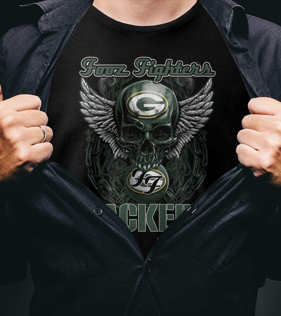 Foo Fighters Green Bay Packers Skull Winged T-Shirt