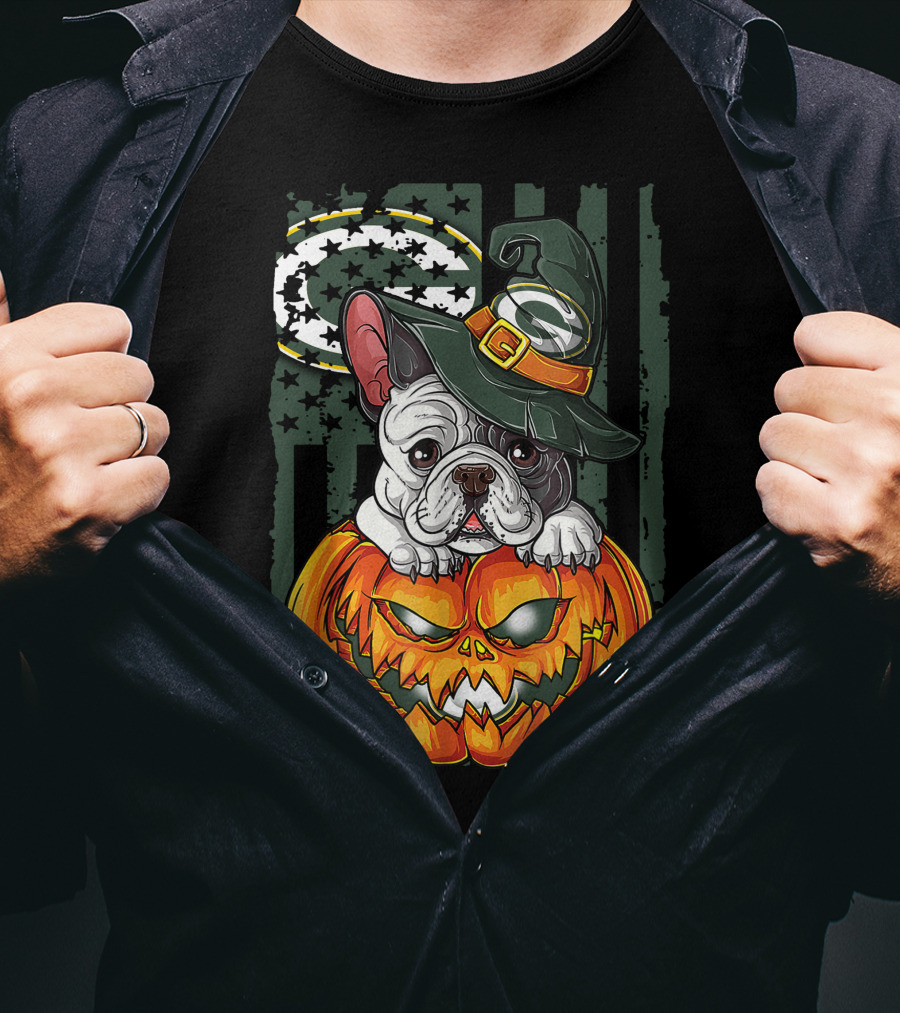 Hlw Bulldog Green Bay Packers Halloween Pumpkin Wizard Hat T-Shirt