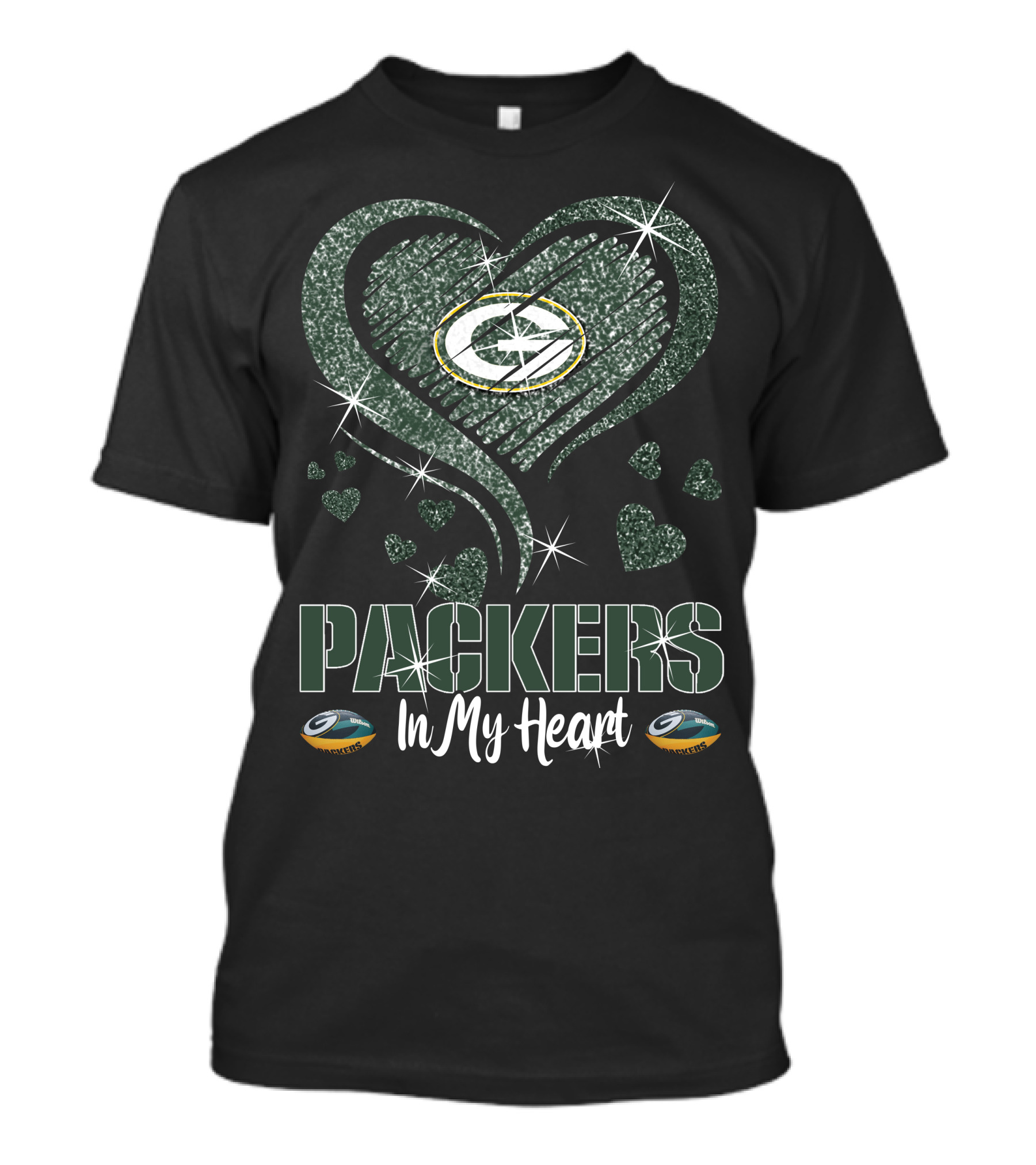 Packers In My Heart Green Bay Packers Heart Logo Sparkle Elements T-Shirt