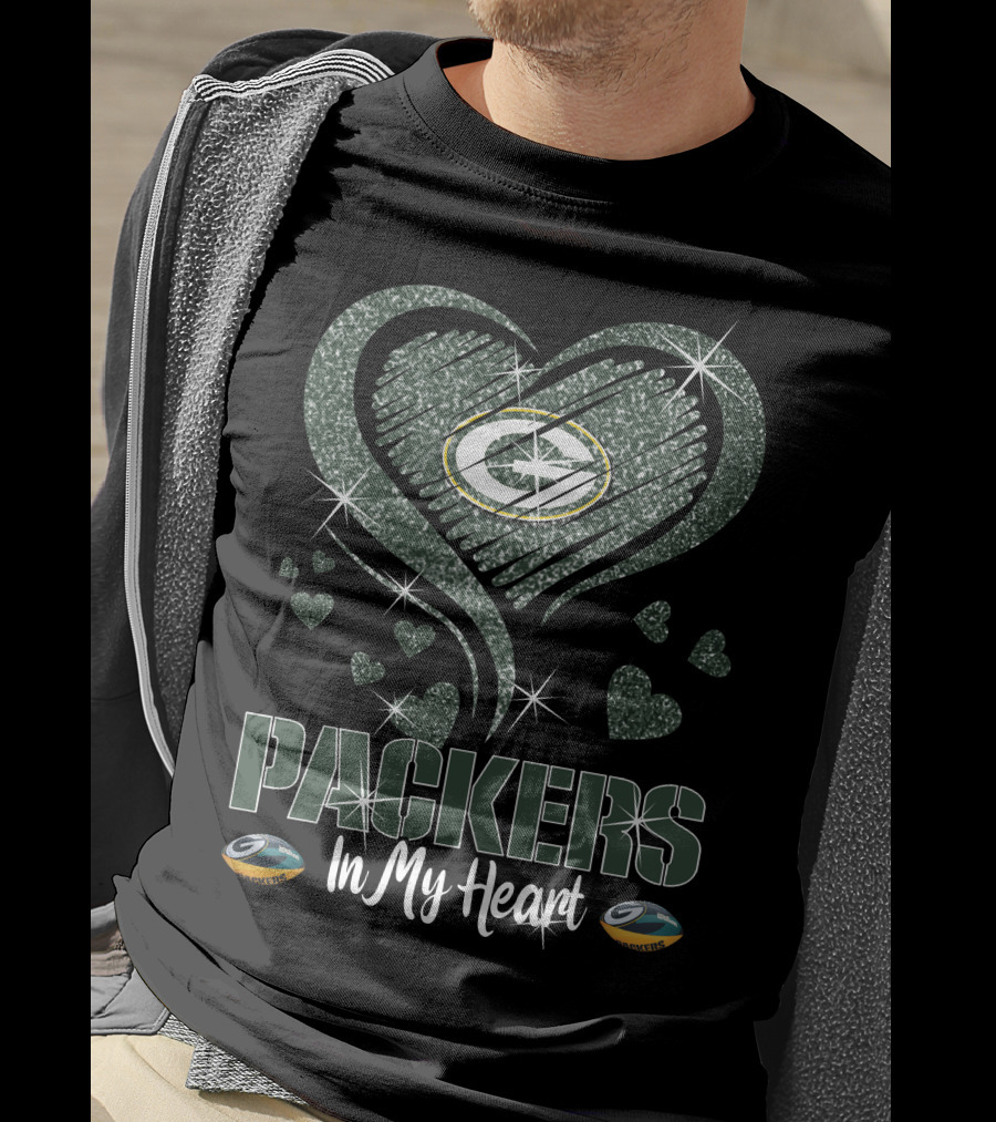 Packers In My Heart Green Bay Packers Heart Logo Sparkle Elements T-Shirt